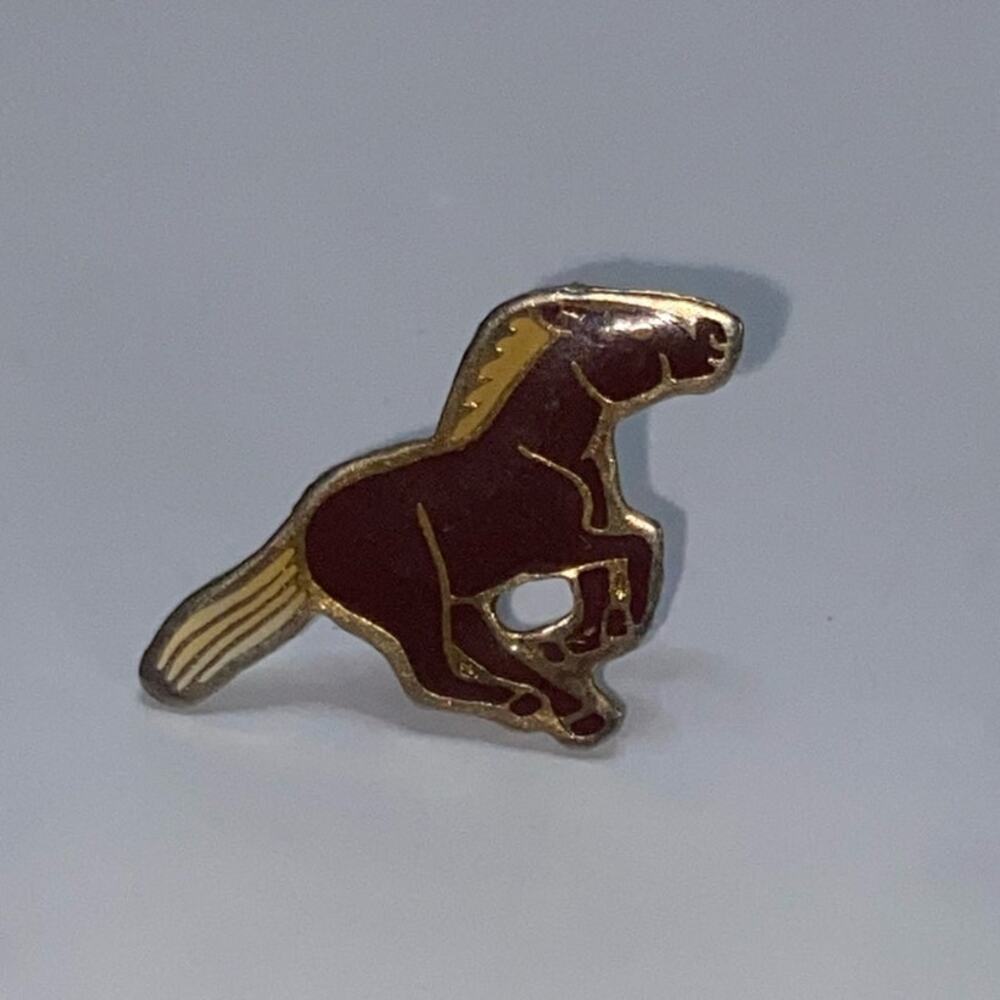 Running Horse Pin Lapel Hat Brown Enamel Stallion Cowboy Equestrian Gallop Sport